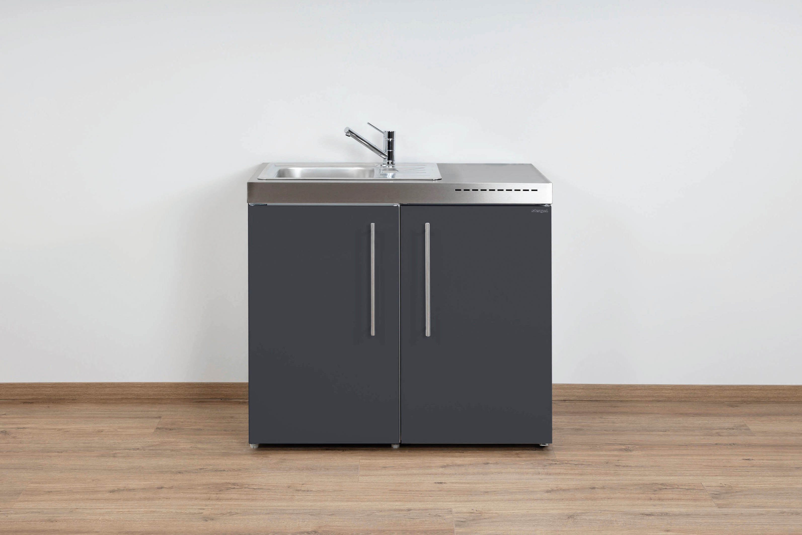Stengel Küchenzeile Miniküche Premiumline MP 100, (Kleine Single Küchen 100 cm Grau), Küchenblock mit Spüle ohne E-Geräten