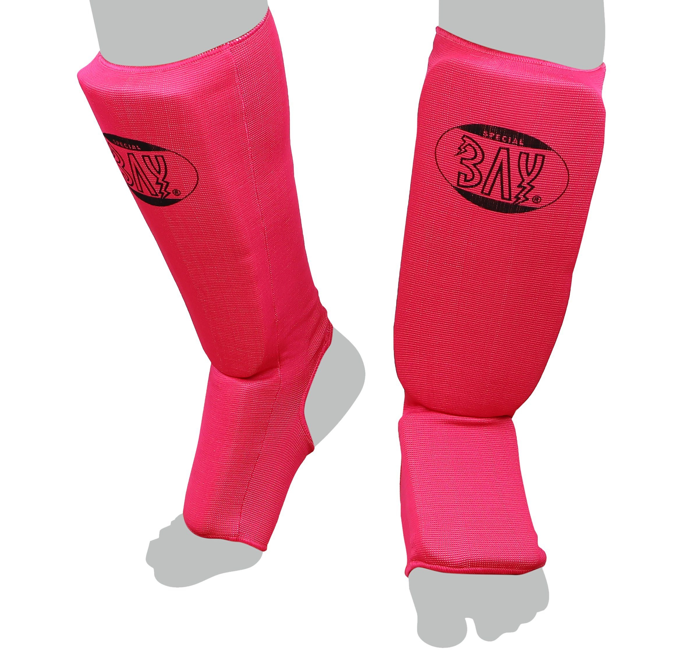 BAY-Sports Schienbeinschutz Kampfsport Kickboxen Karate MMA Thaiboxen Muay Thai MTC pink, waschfest, elastisch, XS - L