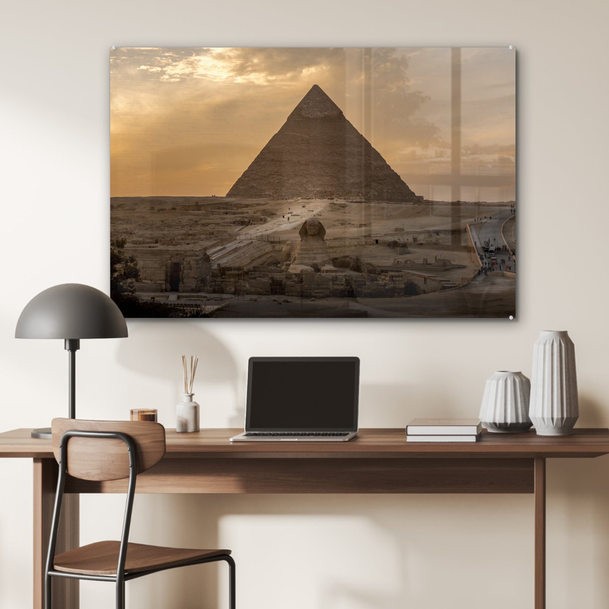 Acrylglasbilder MuchoWow Gizeh Schlafzimmer von Die (1 vor Wohnzimmer der Chephrenpyramide, Acrylglasbild & Sphinx Große St),