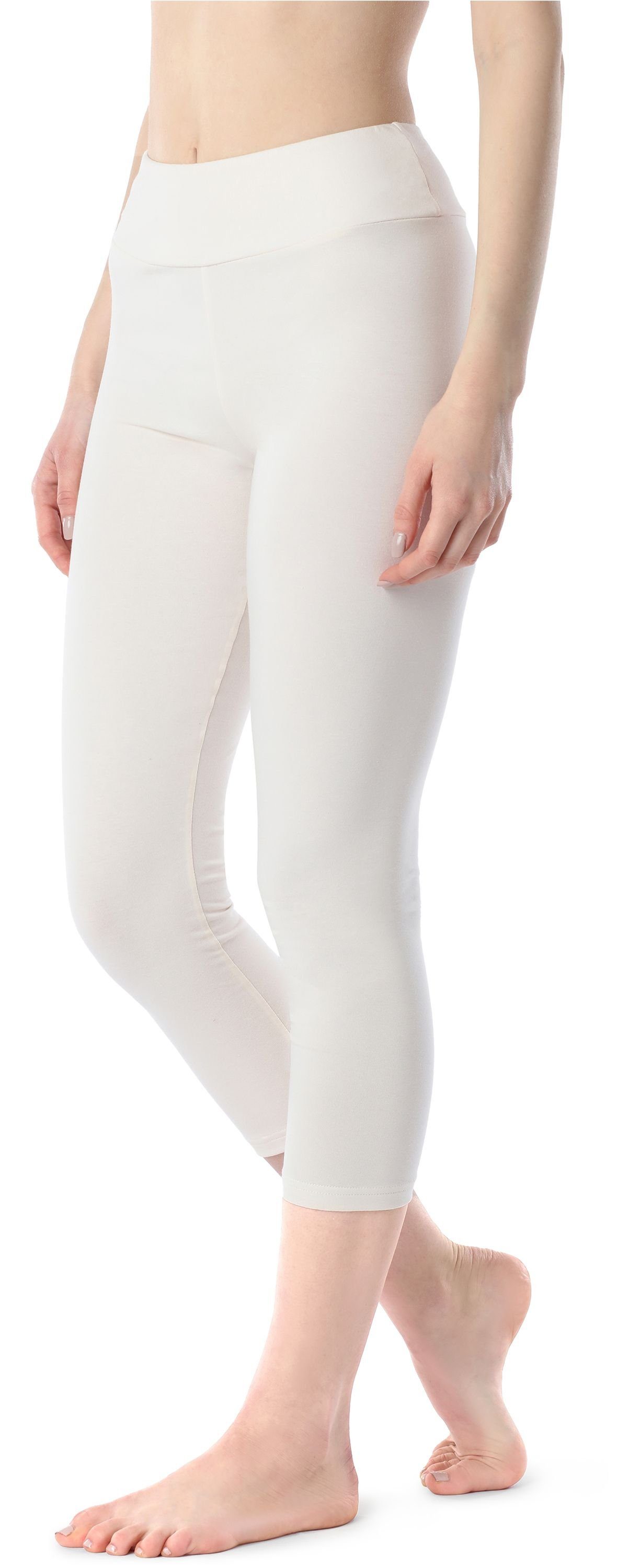 Merry Style Leggings Damen aus Ecru MS10-430 elastischer 3/4 Leggings (1-tlg) Baumwolle Bund Capri