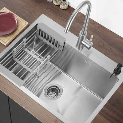 LETGOSPT Küchenspüle Edelstahlspüle + Siphon Einbauspüle Küchenspüle Spülbecken Wasserhahn