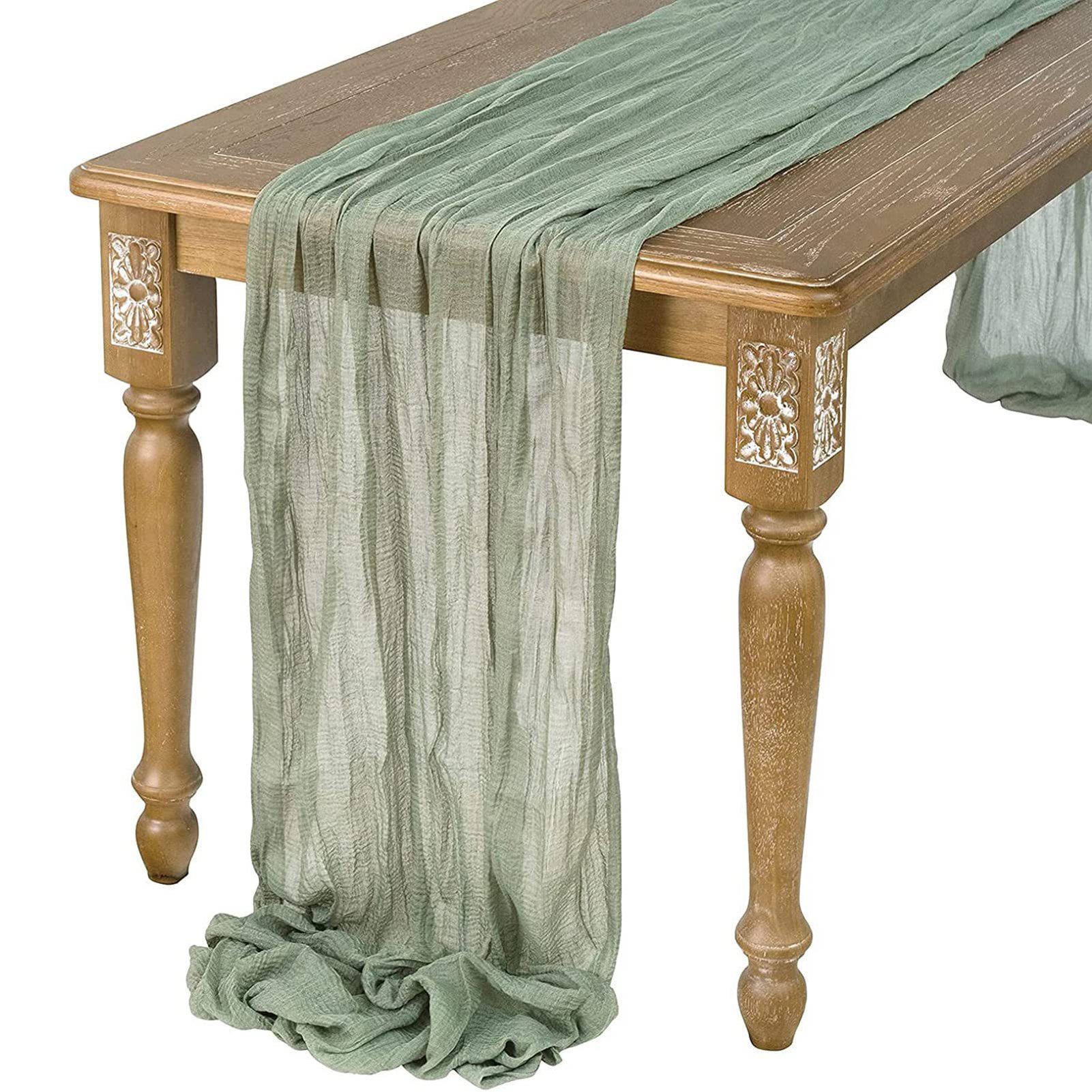 FUROKOY Tischläufer rustikaler Gaze-Tischläufer, Seihtuch, halbdurchsichtiger Stoff, Tischdecke für Boho-Hochzeit, Geburtstagsfeier, 90 x 400 cm