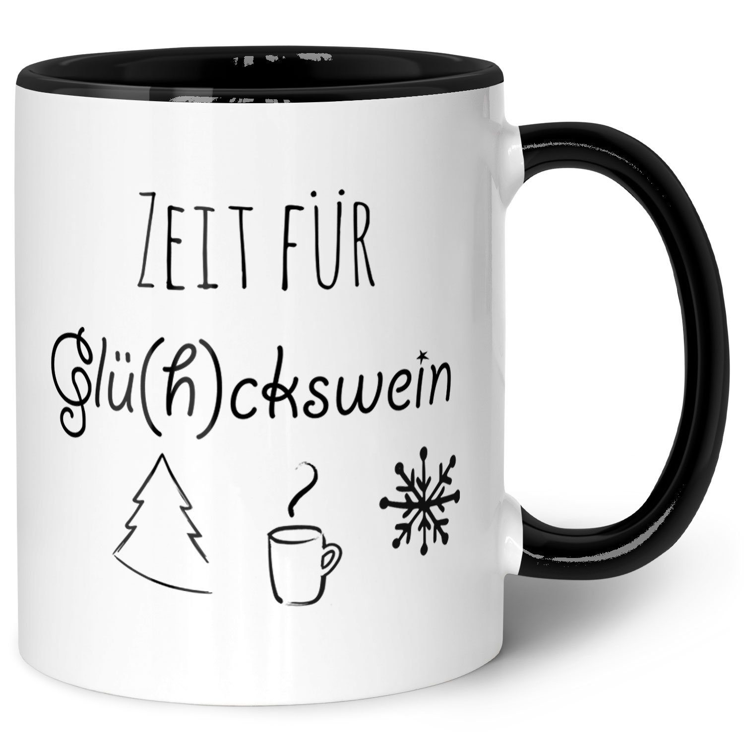 GRAVURZEILE Tasse Männer für - Zeit - für Schwarz Geschenke zu Spülmaschinenfest Weihnachtsmotiv mit Weihnachten, und & Frauen - Glückswein Weiß