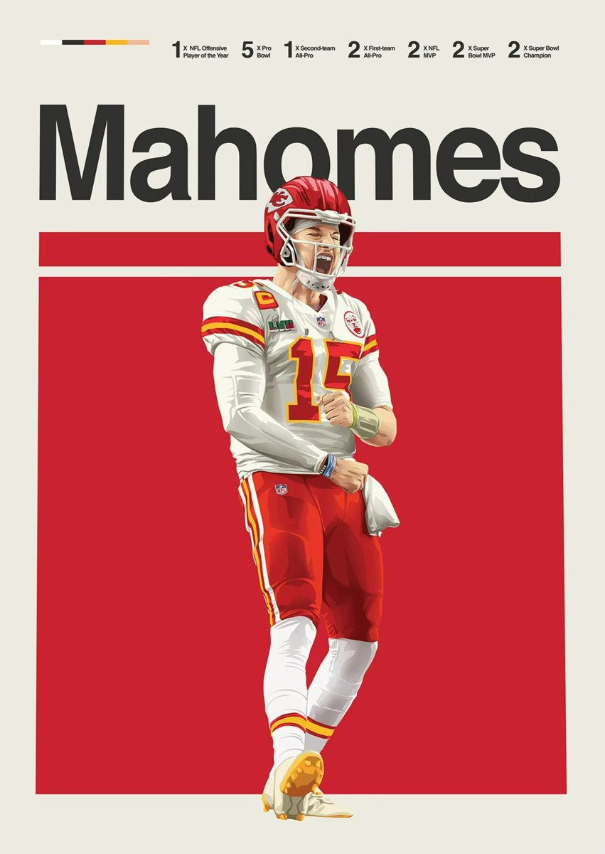 TPFLiving Kunstdruck (OHNE RAHMEN) Poster - Leinwand - Wandbild, Leinwandgemälde: Höhepunkte des amerikanischen Football-Stars (Leinwandbild XXL), Farben: Rot, Blau, Gelb, Schwarz, Weiß, Braun -Größe: 30x42cm
