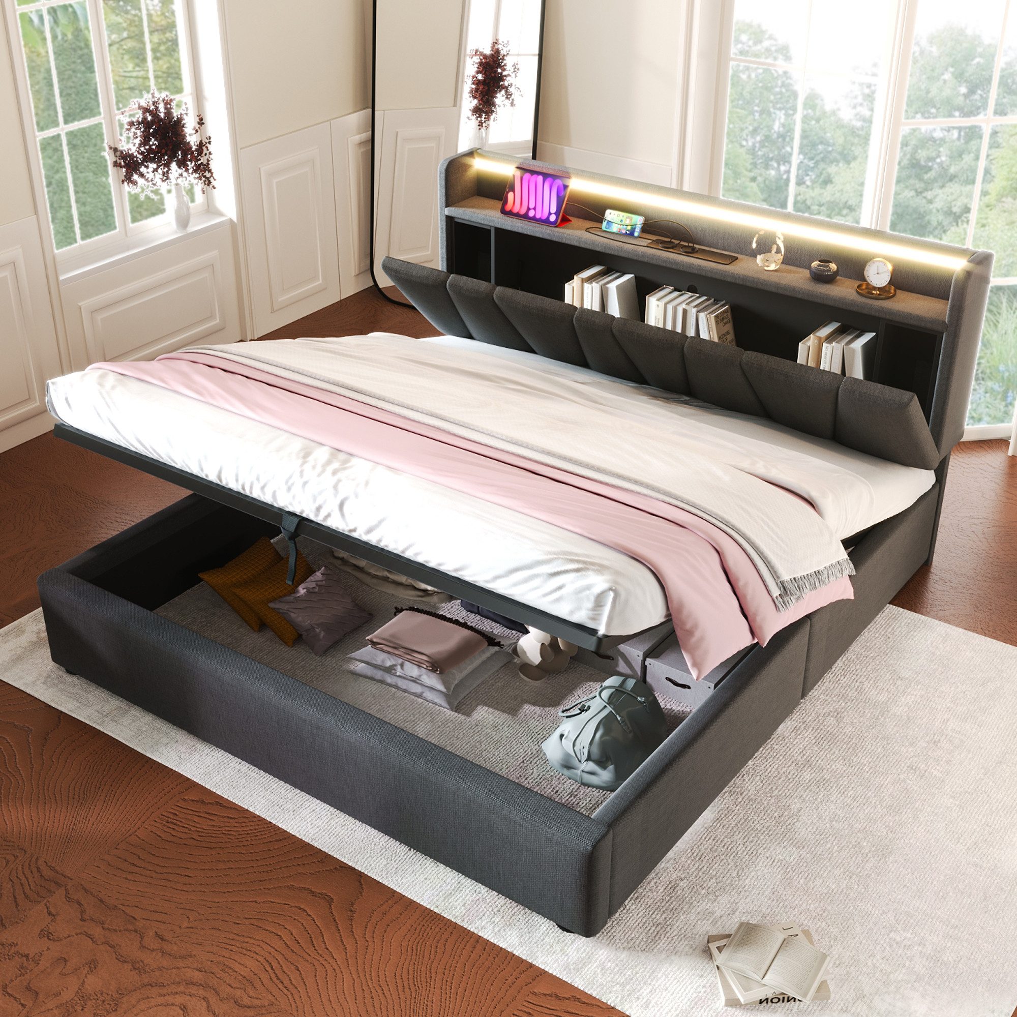 MODFU Polsterbett Doppelbett mit aufladen USB günstig online kaufen