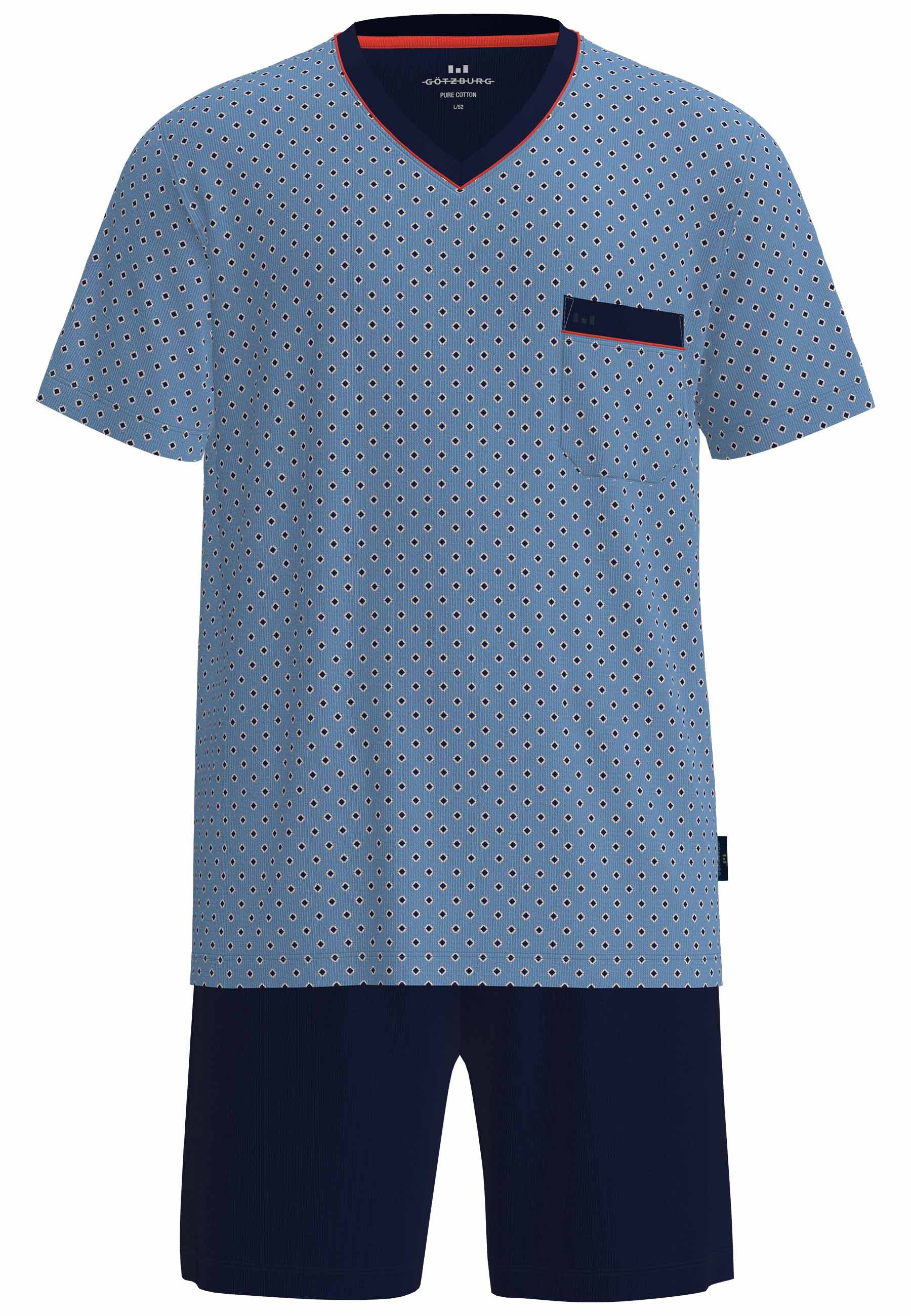 GÖTZBURG Shorty Glasgow gemustert, kurz, V-Ausschnitt, mit Brusttasche, Baumwolle