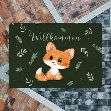 Fußmatte Baby Fuchs Fußmatte in 35x50 cm ohne Rand grün mit Spruch Willkommen, speecheese