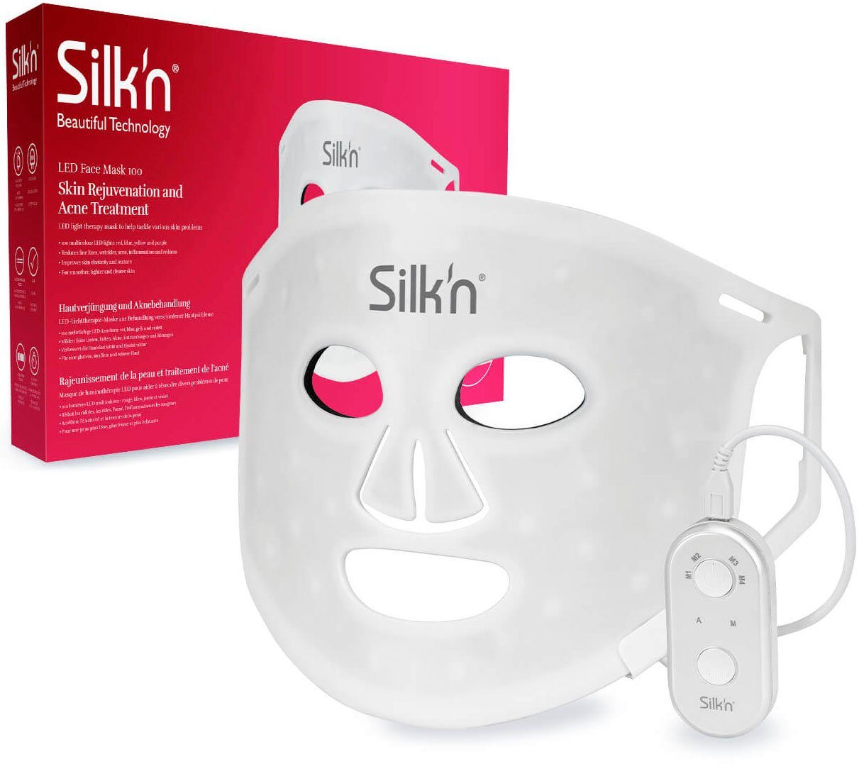erscheint Silk'n Kosmetikbehandlungsgerät LED Face Mask Gesichtsmaske mit 4 100, LED Lichtfarben