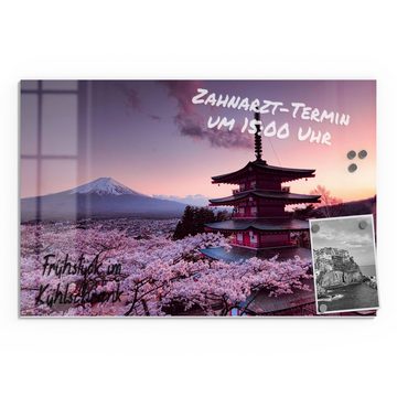 DEQORI Magnettafel 'Kirschblüten Tempel Japan', Whiteboard Pinnwand beschreibbar