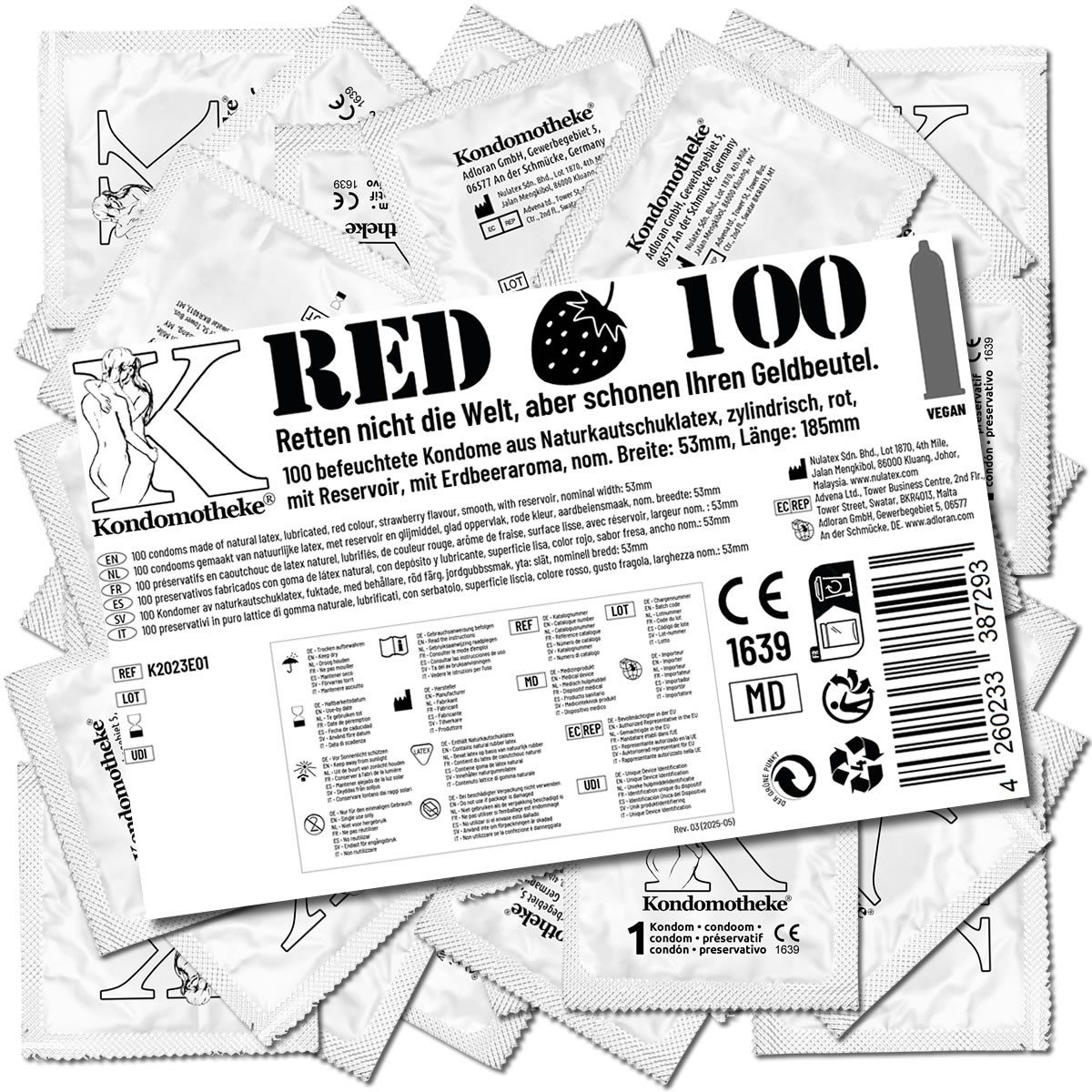 Kondomotheke Kondome RED (rote Kondome, für Oralverkehr und während der Periode) Beutel mit, 100 St., Kondome mit Erdbeergeschmack -, die preiswerten Kondome zum Super-Sparpreis