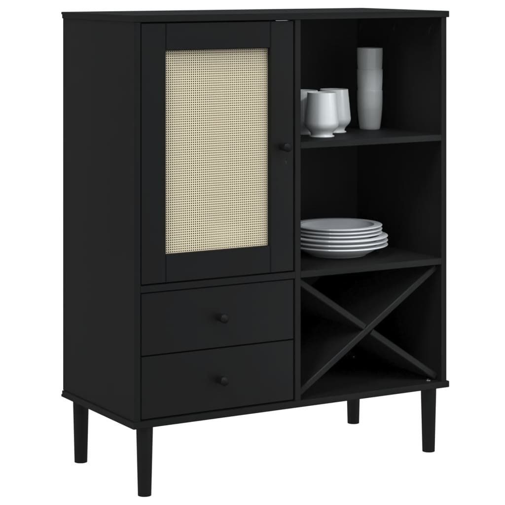 vidaXL Highboard Highboard SENJA Rattan-Optik Schwarz 90x40x112 cm Kiefernholz (1 St)