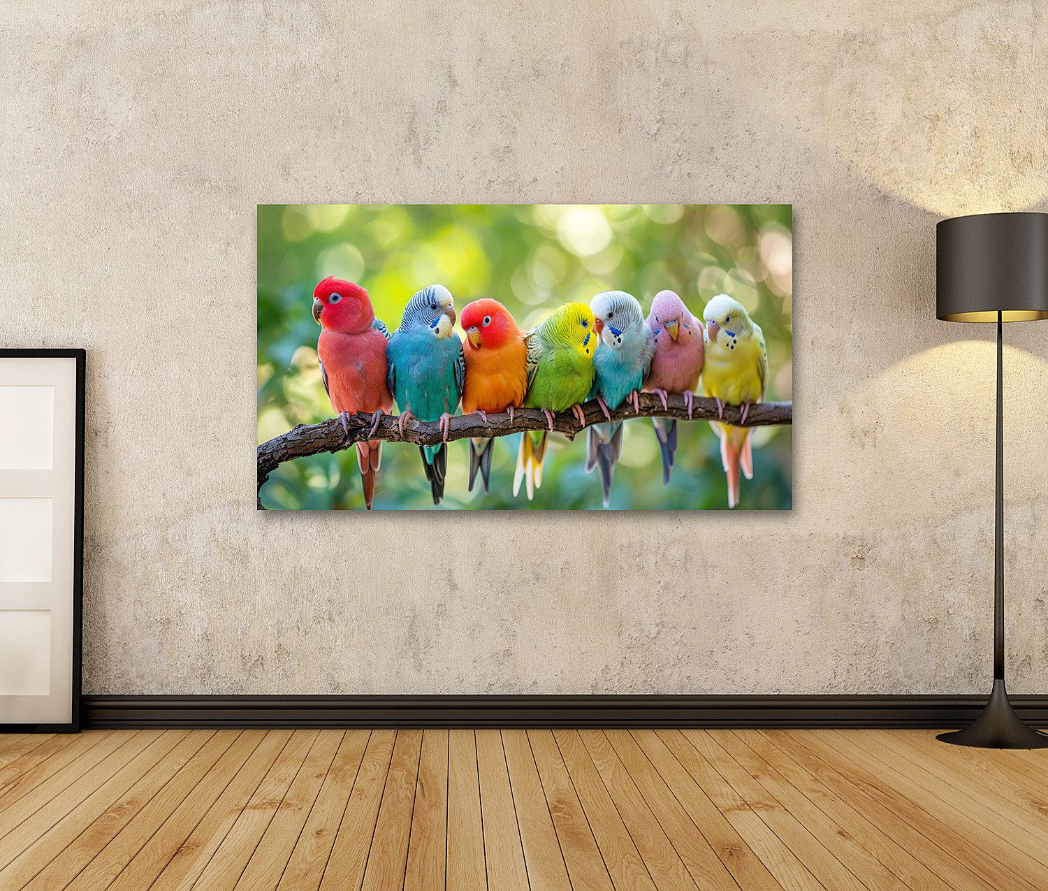 islandburner Leinwandbild Bunte Wellensittiche auf einem günstig online kaufen