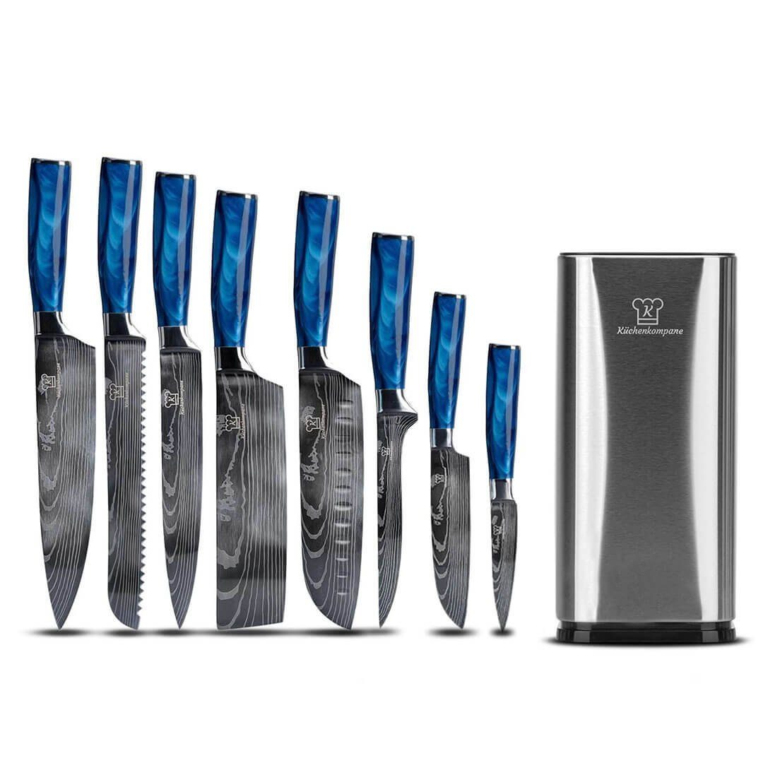 Küchenkompane Messer-Set Messerset mit Edelstahl Messerblock 9-teiliges Set Shiburu - rostfrei (2-tlg)