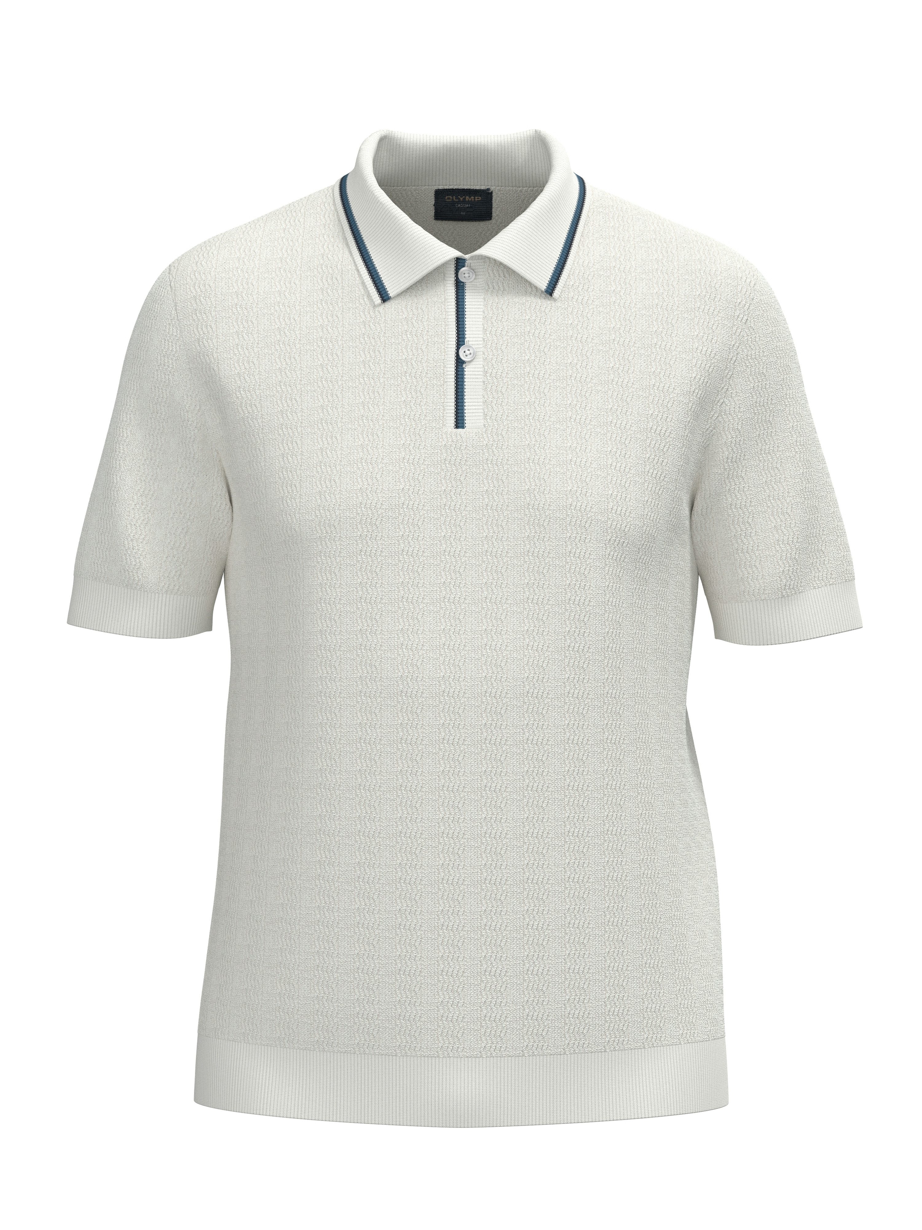 OLYMP Kurzarmshirt mit Flecht-Muster und Polokragen, Strick