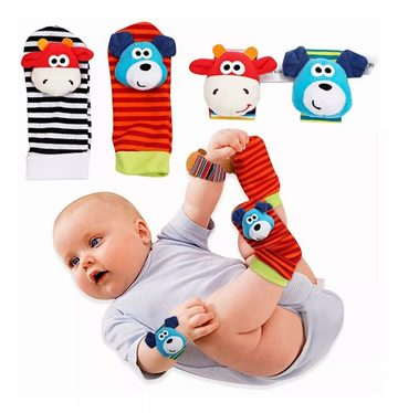 Jioson Rasselsocke Rasselsocke Baby Rasseln Spielzeug Socken und Handgelenk, Baby Sensorisches Spielzeug( Paket: 2* Rasselarmband, 4 * Rasselsocken.)