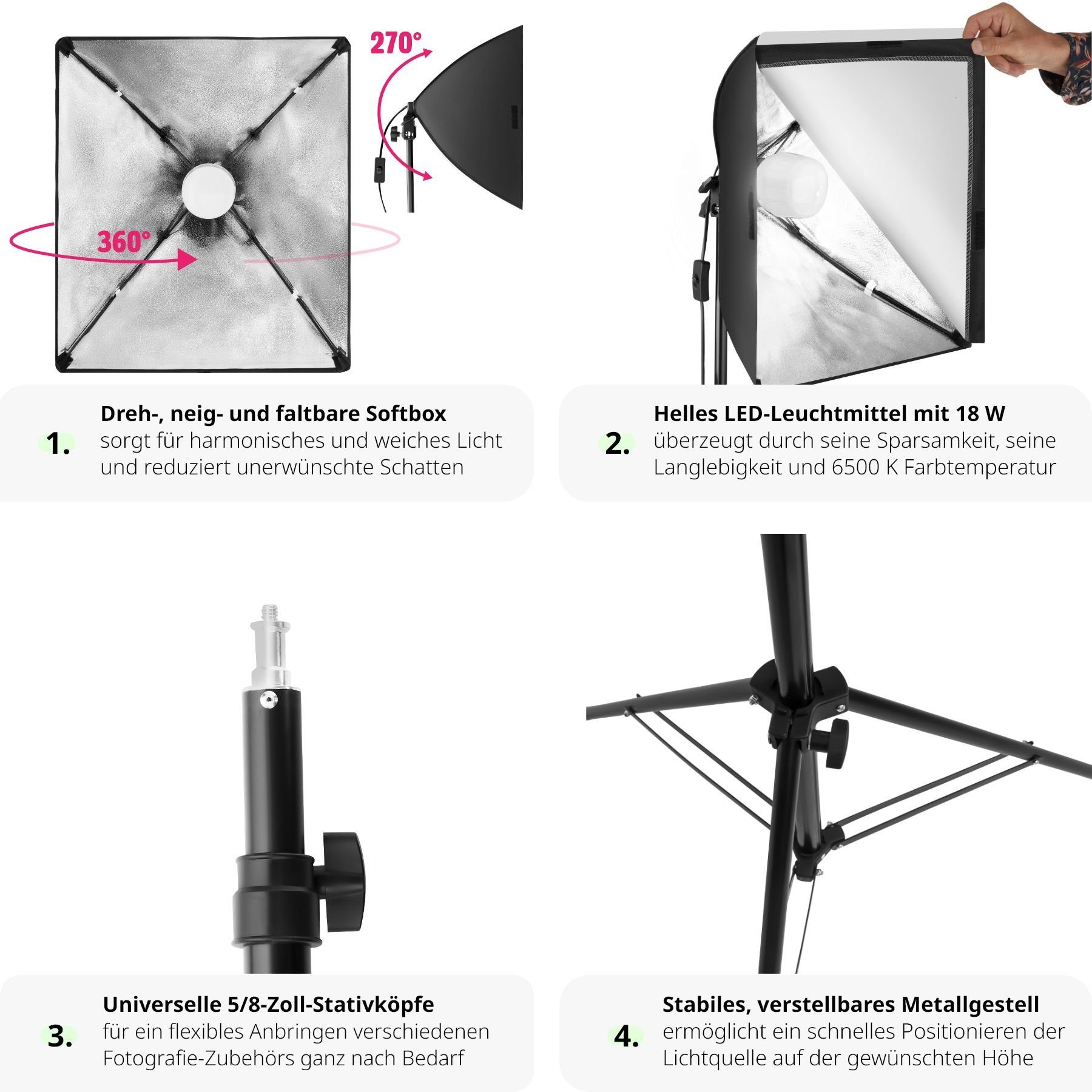 und tectake Softbox, Stativ Tragetasche Studio-Stativ-Blitz Studioleuchte mit