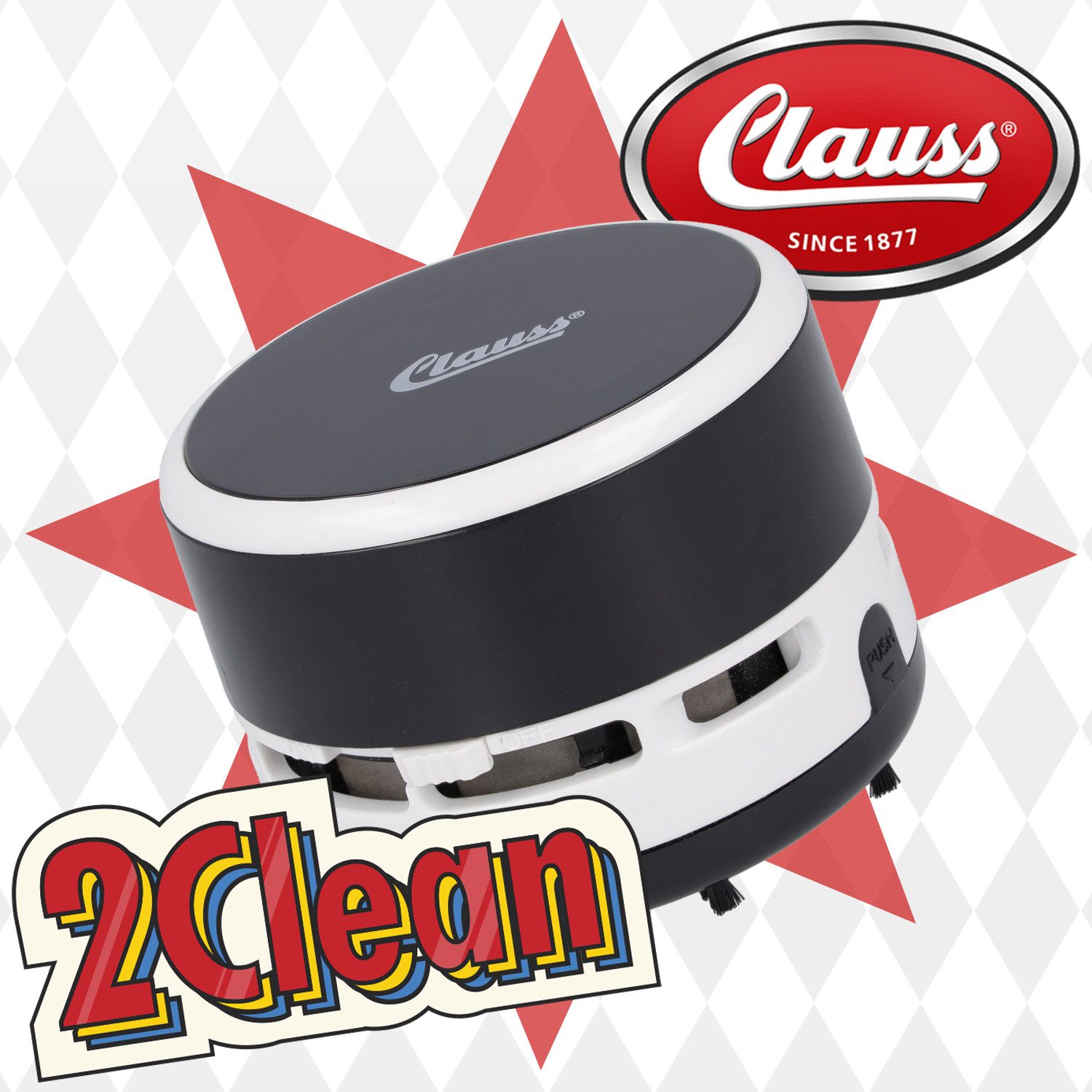 CLAUSS Akku-Handstaubsauger 2Clean Tischstaubsauger Schwarz, Mini Staubsauger Büro Gadget, Ideal für Büro, Haushalt oder Auto