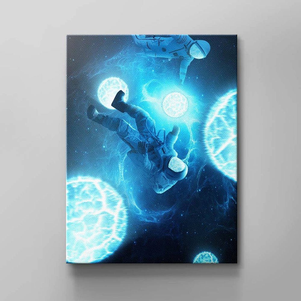 blau schwarz weiß weißer Astronauten-Raumanzug Blue Astrona Wandbild DOTCOMCANVAS® Leinwandbild, Rahmen Himmel