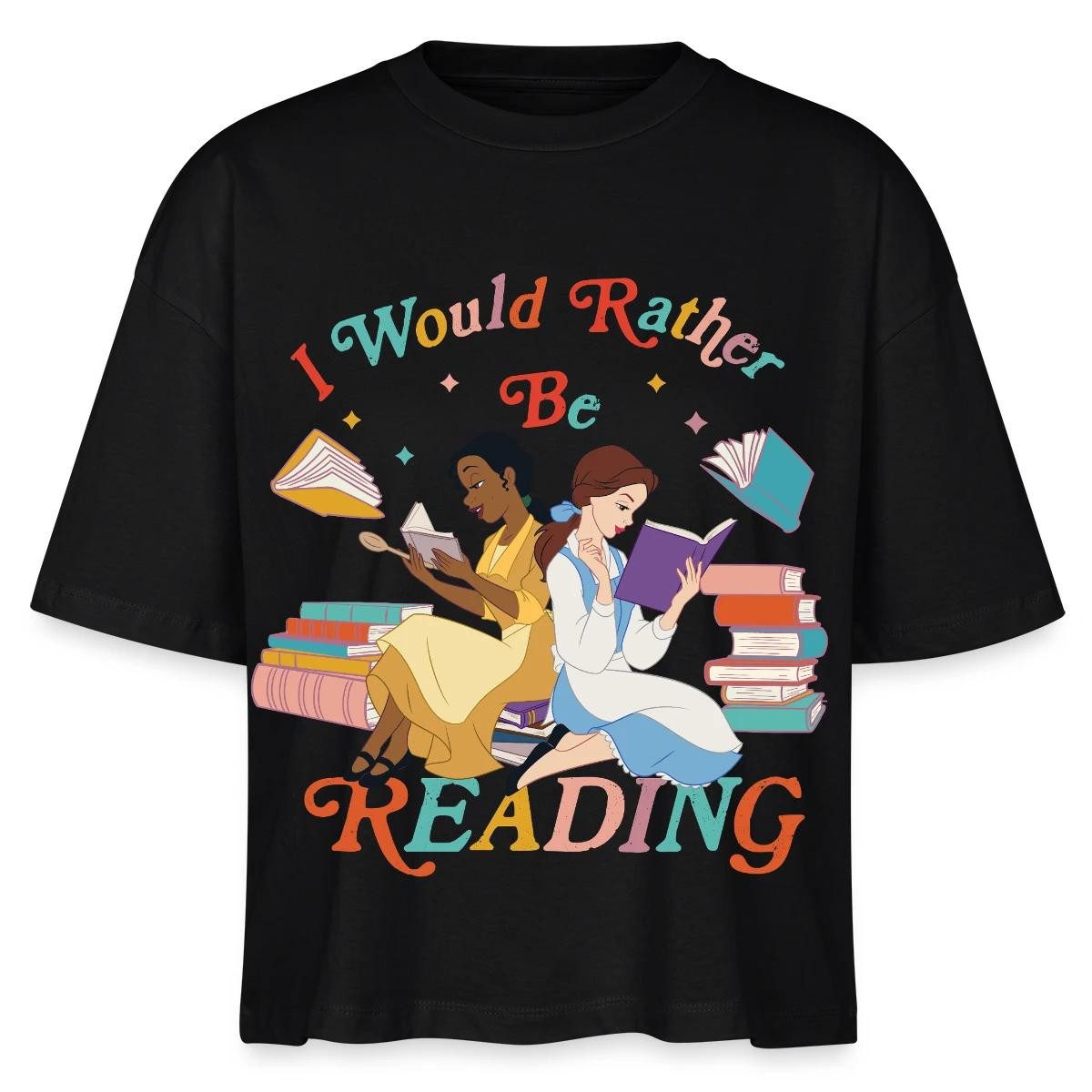 Spreadshirt T-Shirt Prinzessin Tiana & Belle Rather Be Reading Boxy Shirt Damen (1-tlg)