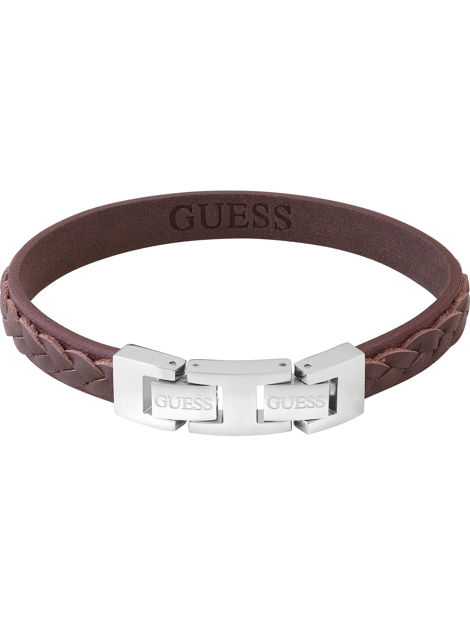 Guess Edelstahlarmband Guess Herren-Armband Edelstahl, Leder, Trendig dunkelbraun