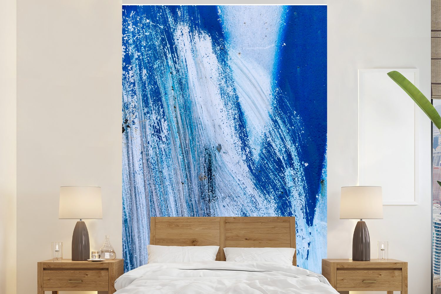 MuchoWow Fototapete Ein Gemälde einer blauen Eruption, Matt, bedruckt, (3 St), Montagefertig Vinyl Tapete für Wohnzimmer, Wandtapete