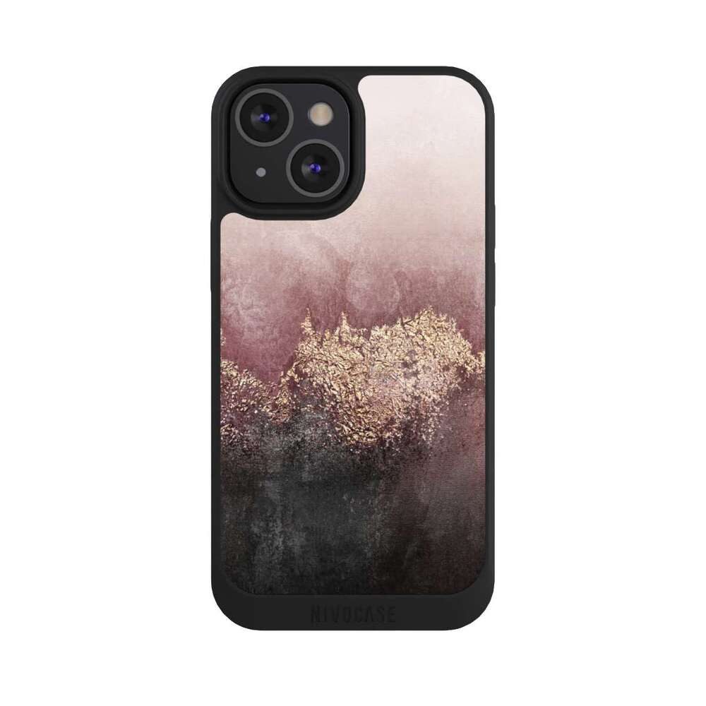 NIVOCASE Handyhülle Glitzer Look Staub Elisabeth Fredriksson Pink Sky Dust Gold Print, Apple iPhone 13 Mini Handyhülle Hülle NIVOpure Case Schwarz