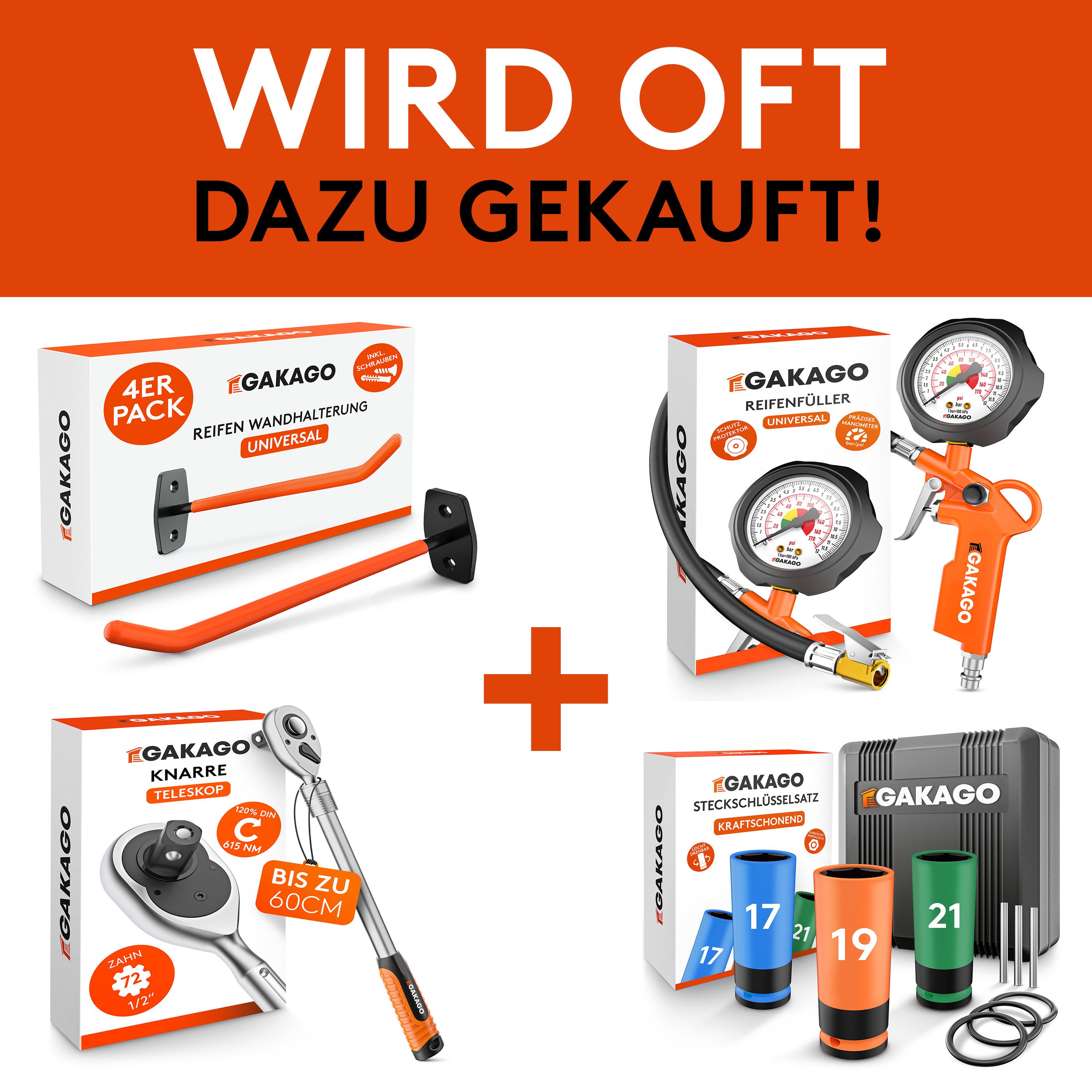 Gakago Telescopic Wheel Nut Wrench (Set, with 17/19mm & 21/23mm in storage bag), - Extra long extendable 1/2 inch wheel wrench