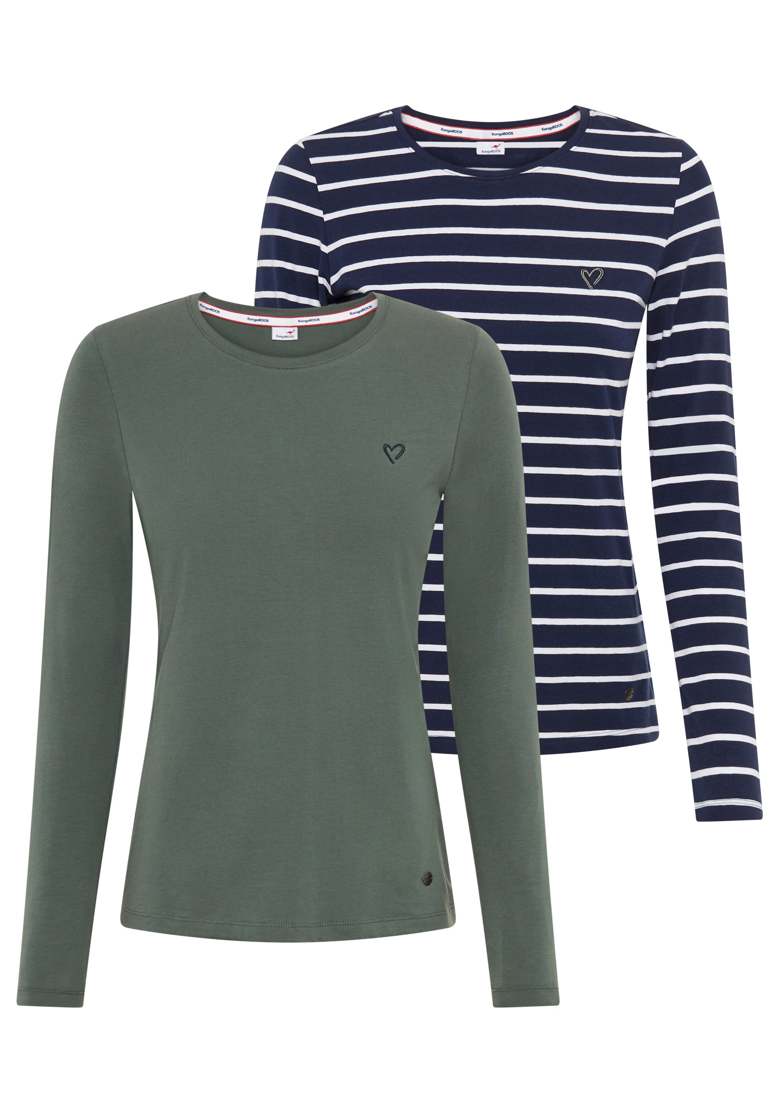 KangaROOS Langarmshirt im Doppelpack, gestreift + uni günstig online kaufen