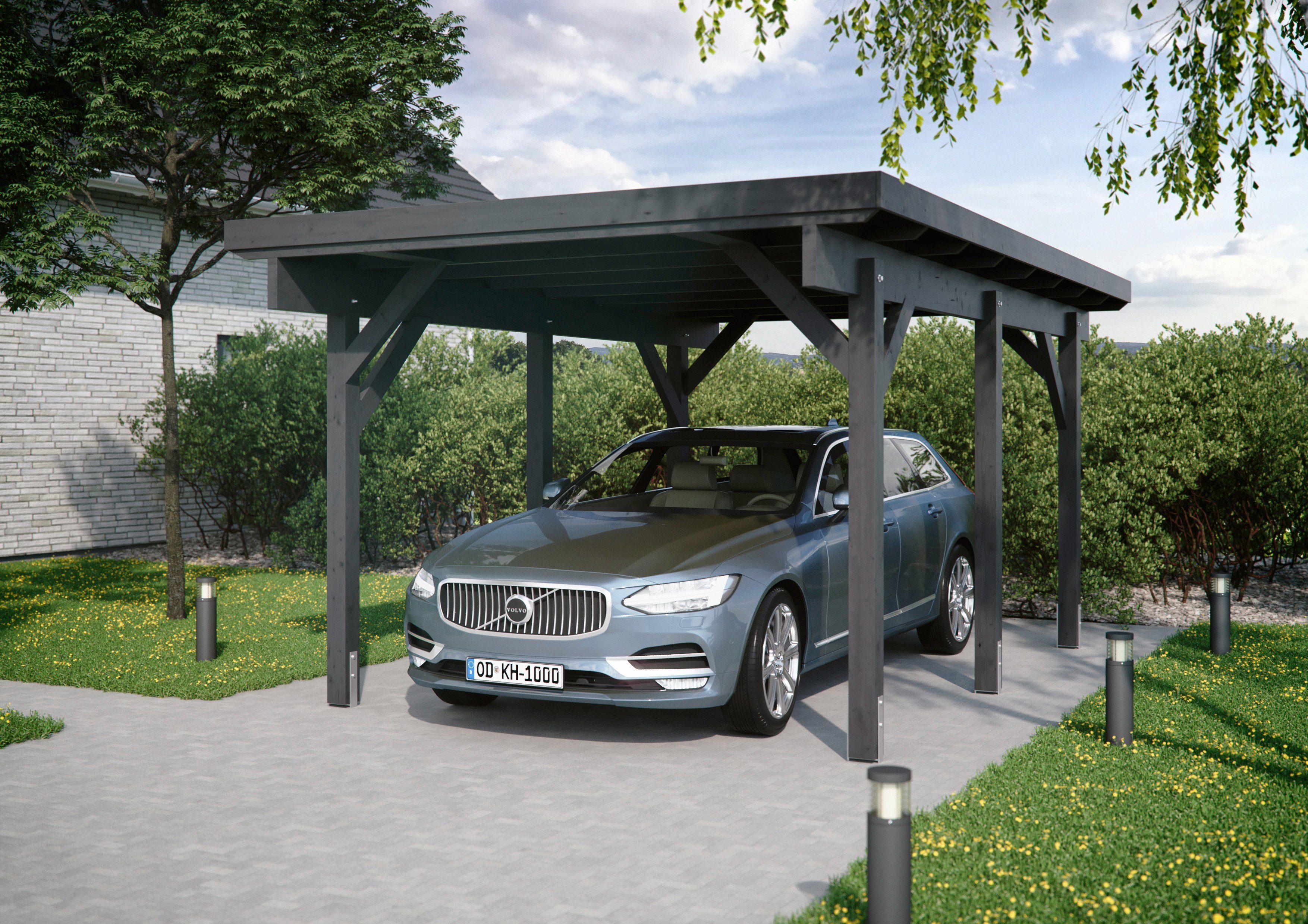 Kiehn-Holz Einzelcarport KH 300 / KH 301, BxT: 344x504 cm, 225 cm Einfahrtshöhe, Stahl-Dach, versch. Farben