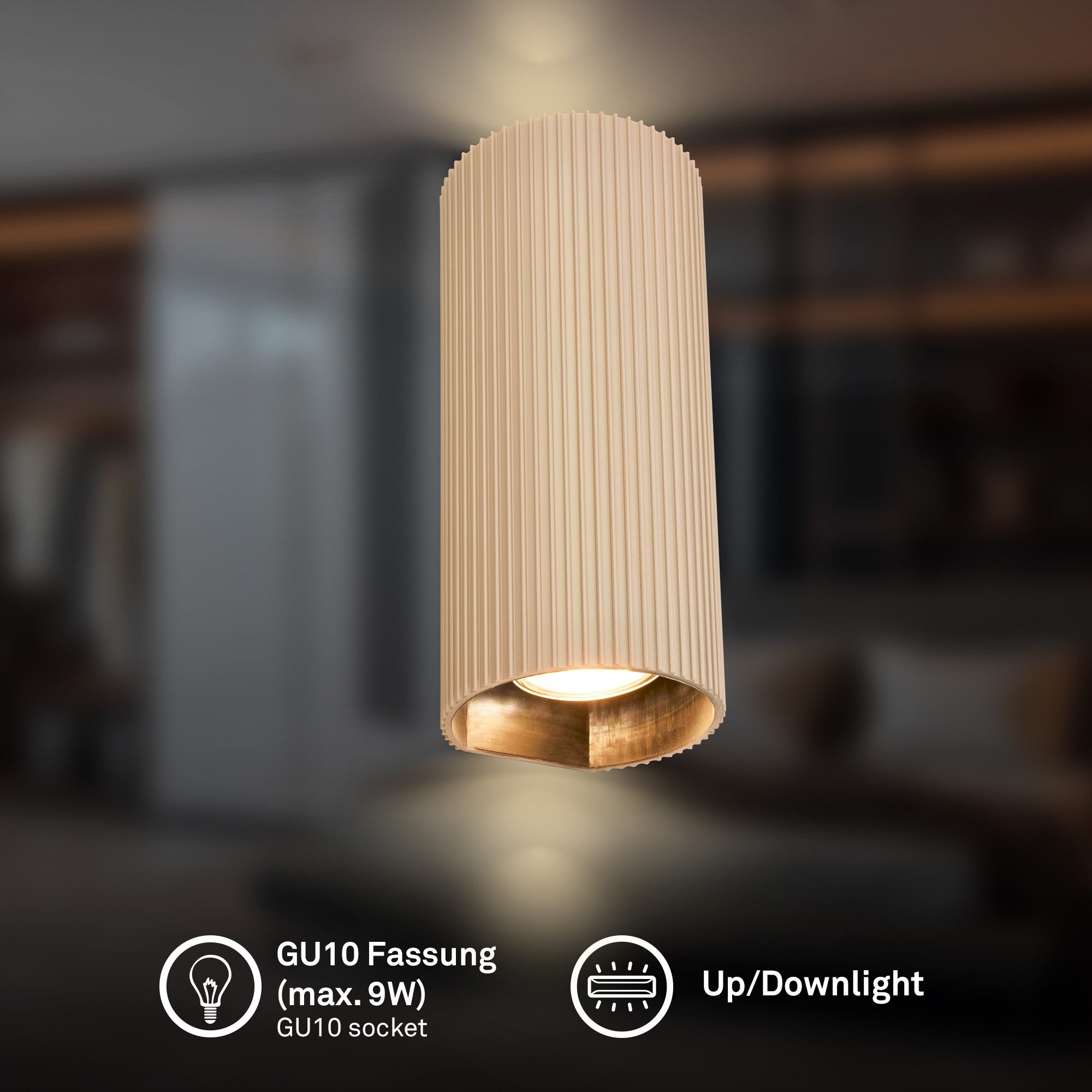 Briloner Leuchten LED Wandleuchte Wandlampe Up-/Downlight GU10 Riffle-Optik, ohne Leuchtmittel, Abhängig vom Leuchtmittel, 8,5x20x8 cm, Wohnzimmer, Flur, Schlafzimmer