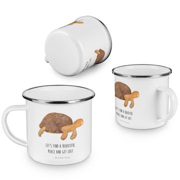 Mr. & Mrs. Panda Becher Schildkröte Marschieren - Weiß - Geschenk, Kaffee Blechtasse, Urlaub, Emaille, Ästhetisch & langlebig