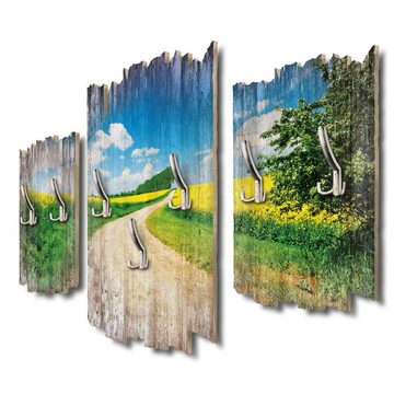 Kreative Feder Wandgarderobe Rapsfelder, Dreiteilige Wandgarderobe aus Holz