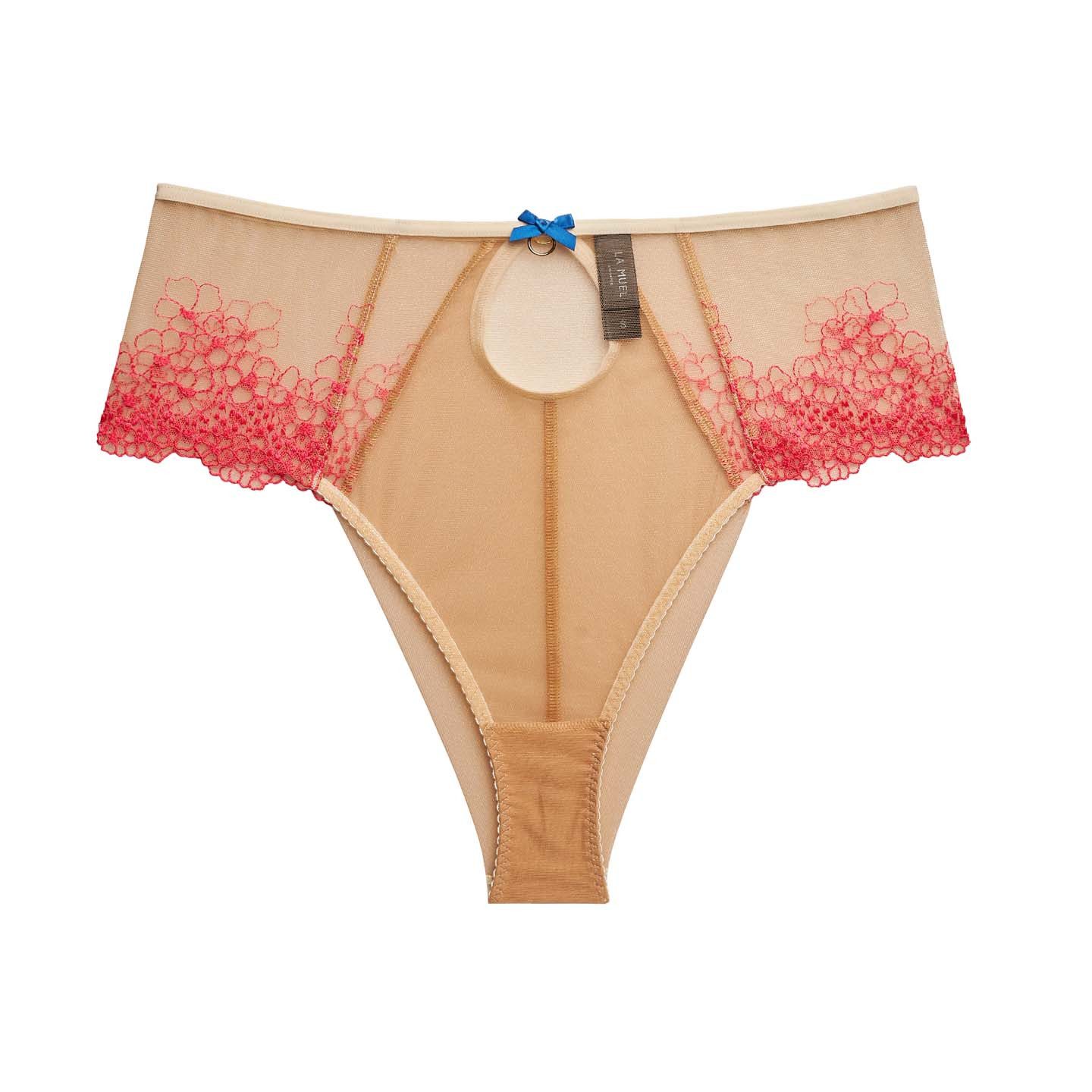 High-Waist-Slip mit knalliger neon pinker Stickerei und besonderem Rückendetail