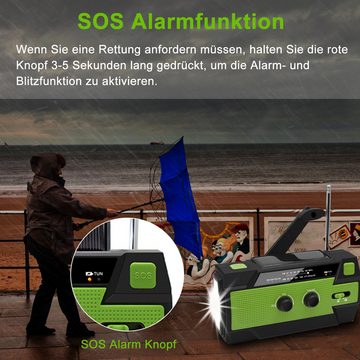 Uniquebella Solarradio, Handkurbel, 4000mAh Akku, mit LED-Leuchte Notfallradio (Power Bank für Handy, LED Taschenlampe, Leselampe, SOS Warnung, AM/FM Radio, wasserdicht, tragbar)