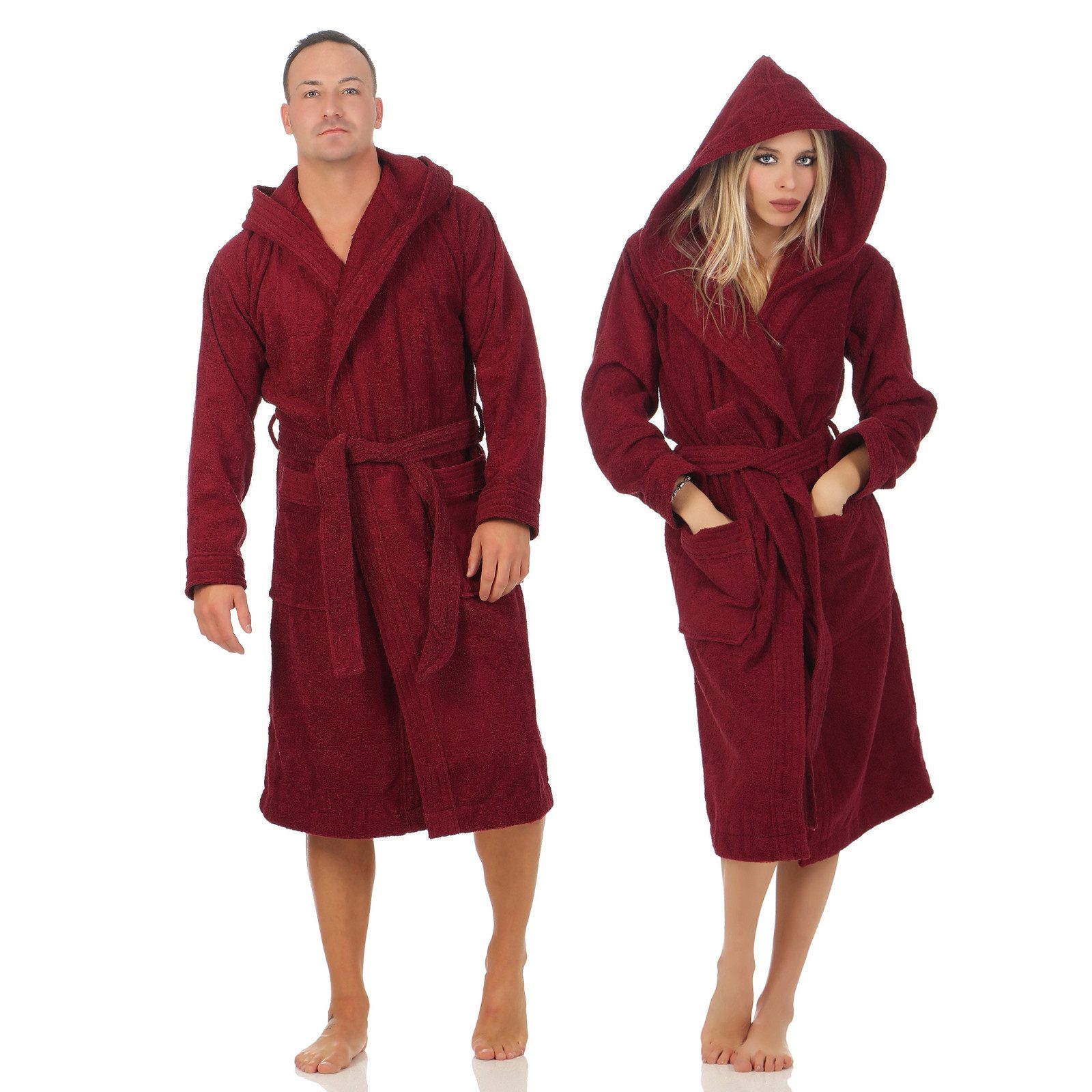 CLASS HOME COLLECTION Unisex-Bademantel mit Kapuze – Baumwoll-Frottee Morgenmantel für Damen & Herren, klassisch, 100% Baumwolle, Kapuze, Binde Gürtel, Mit Kapuze, zwei aufgesetzten Taschen und Bindegürtel