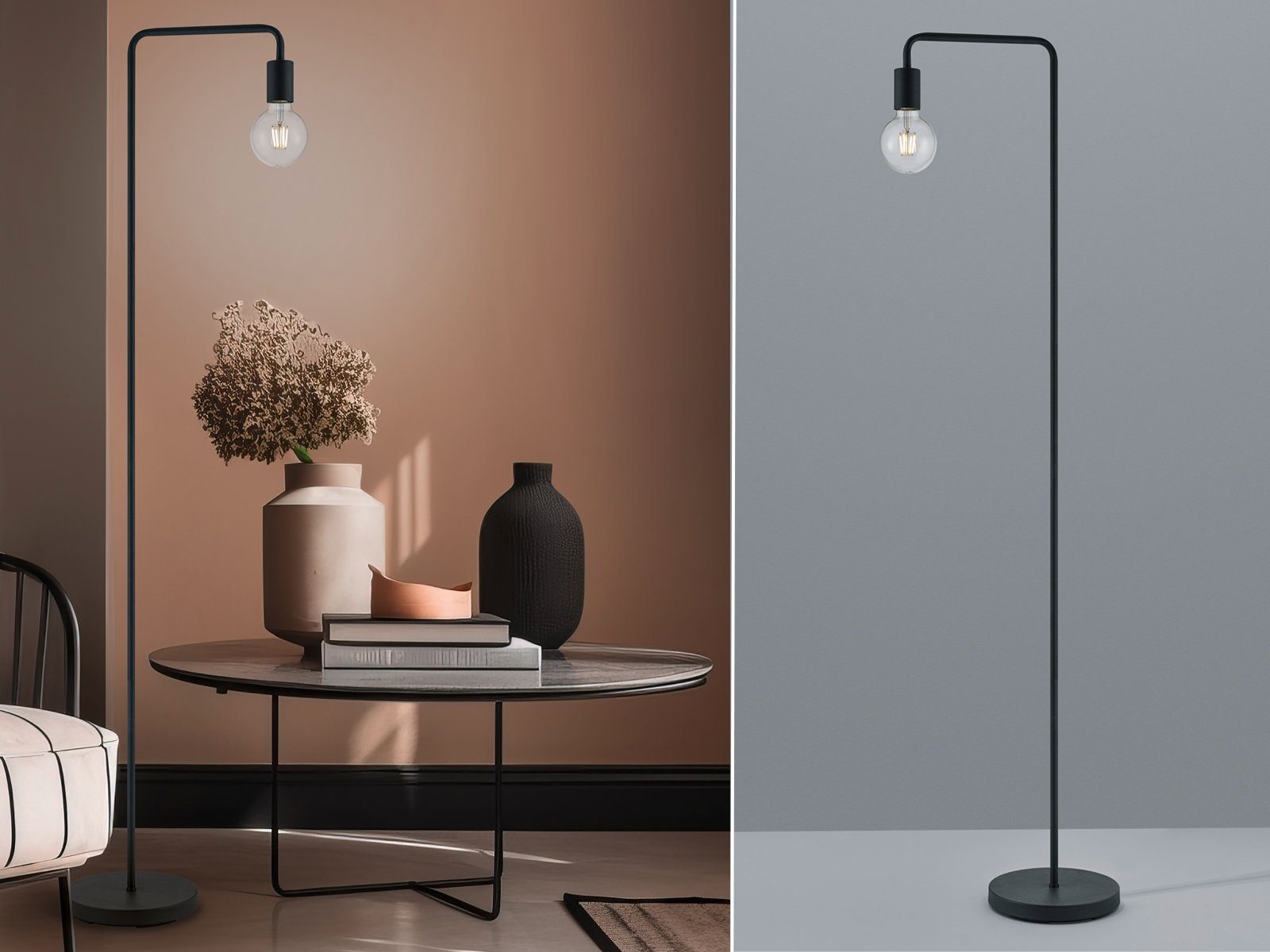 TRIO Leuchten LED Stehlampe, LED wechselbar, Warmweiß, minimalistische ohne Schirm Industrial schmal Ecke, Schwarz Höhe 149cm