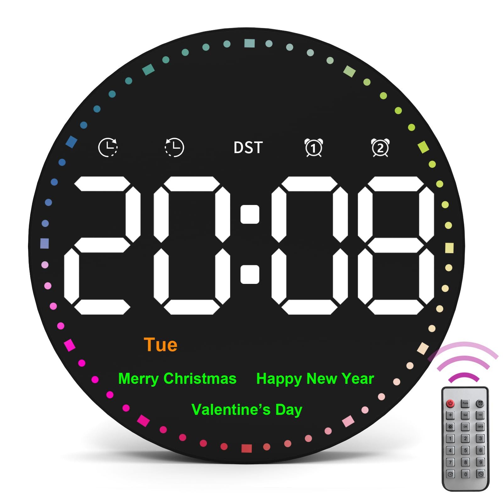 MOPUEA Wanduhr Elektronische Digitaluhr elektronische leise Wanduhr 10'' Desktop-Uhr (Dekobeleuchtung, Thermometer, Wecker)