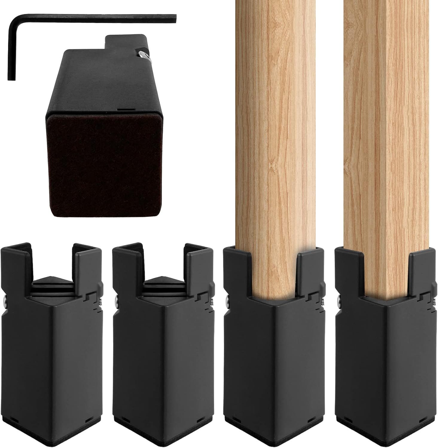 BlingBin Möbelfuß 4 Stück Verbreitert Möbelerhöhung 10cm, Betthöher, Tischerhöher, (4 Stück, 4-St., 13 x 5,5 cm), Sofaerhöher für Quadrat/Runde Durchmesser 22-42 mm Stuhlbein