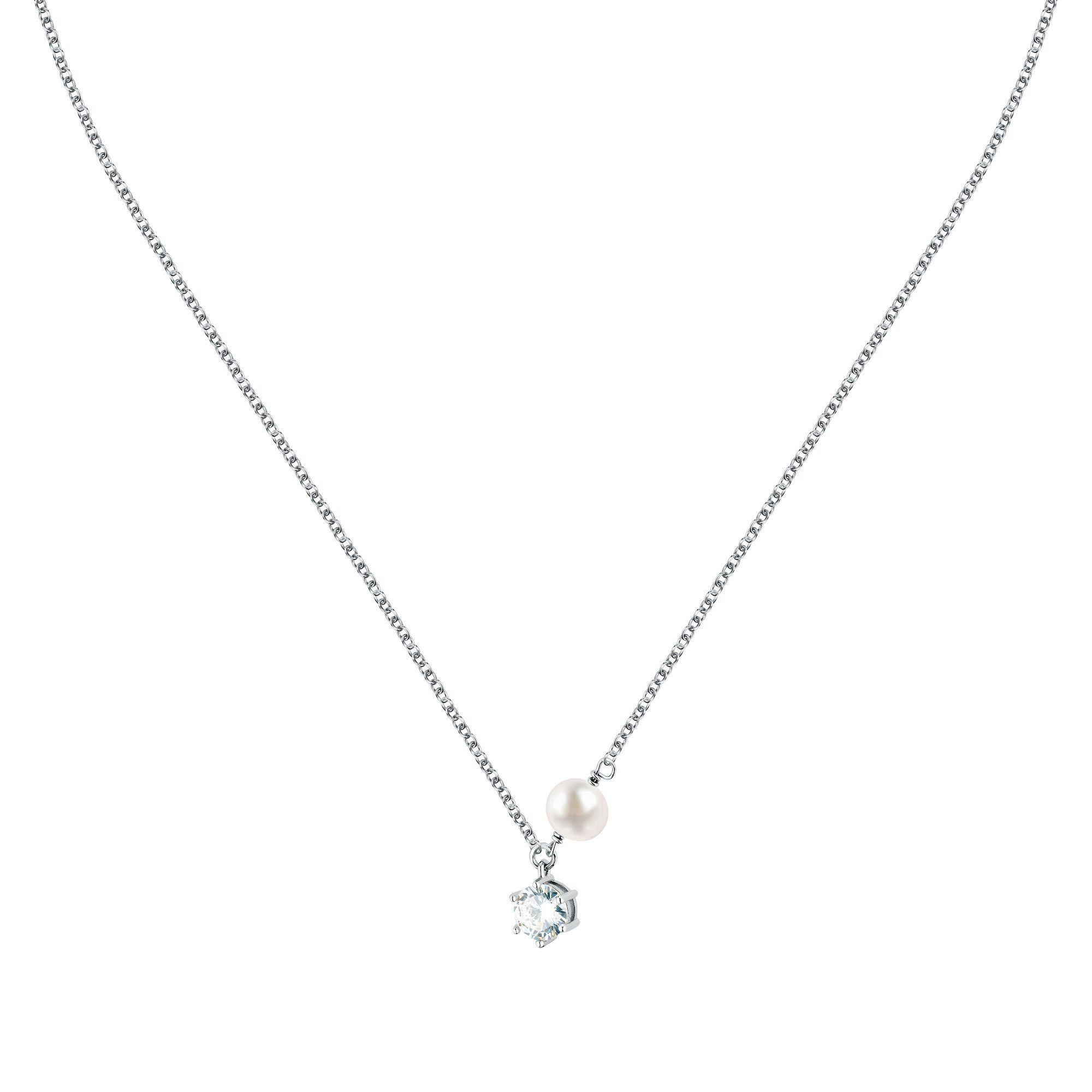MORELLATO Kette mit Anhänger Perla Halskette SXU54 – 925 Silber mit Zuchtperle & Zirkonia 45 cm