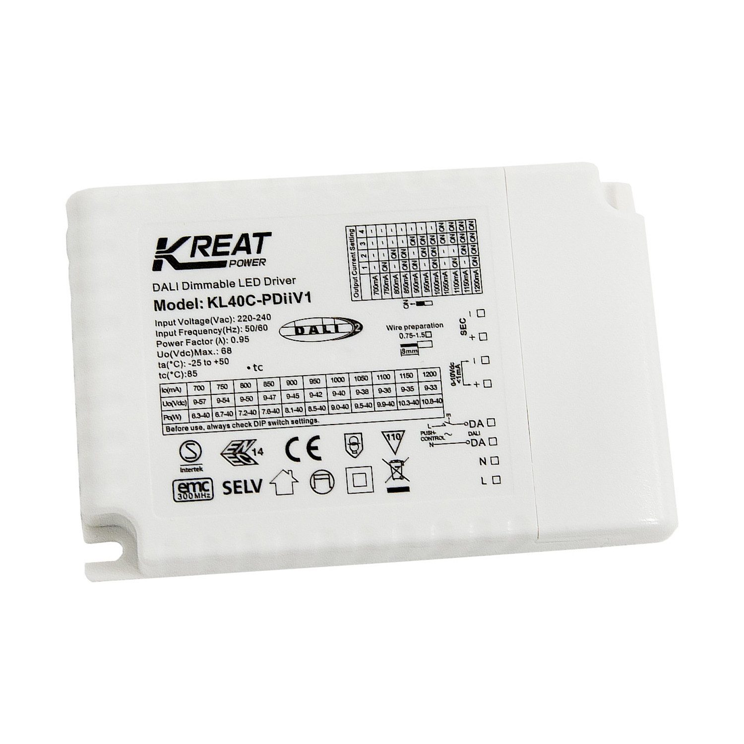 Merrytek KL40C-PDiiV1 Kreat Power 40W DALI2, 1-10V, pushDIM dimmbar LED-Treiber LED Trafo