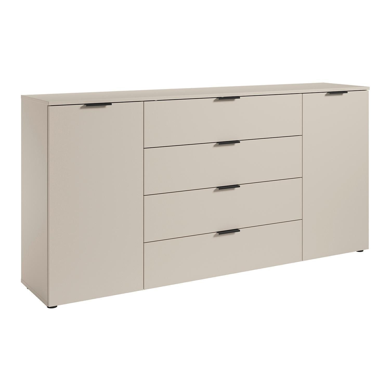 Bega Consult Kommode LINZ, Greige, Schwarz, Kaschmir Dekor, 4 Schubladen, 2 Türen, B 180,2 x H 89,7 x T 40 cm