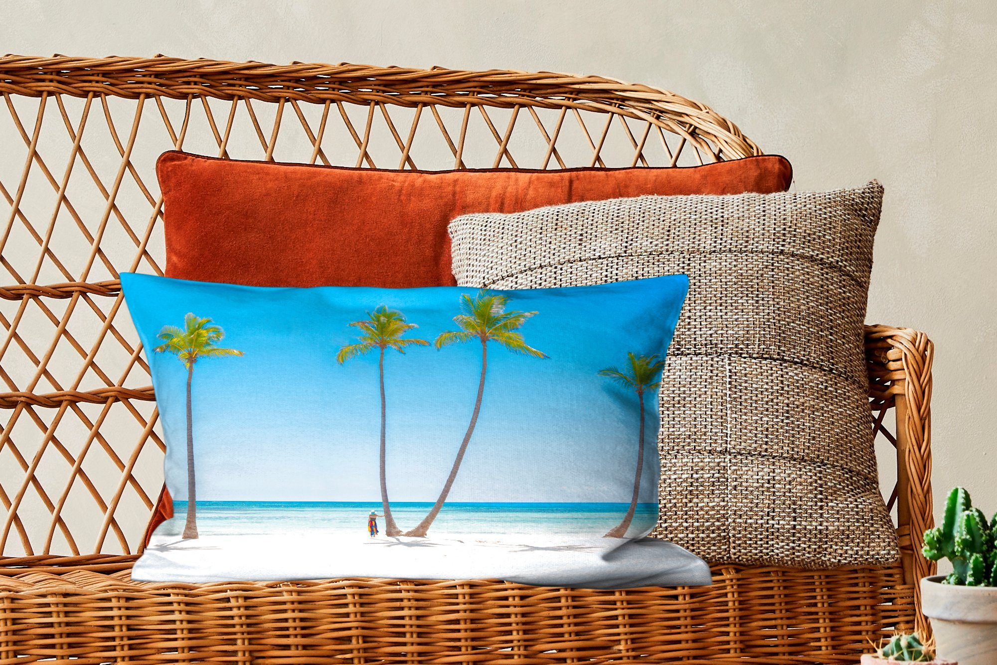 MuchoWow Dekokissen Meer - Palmen Dekoration, Dekokissen Schlafzimmer Wohzimmer Schatten, mit Zierkissen, - Füllung