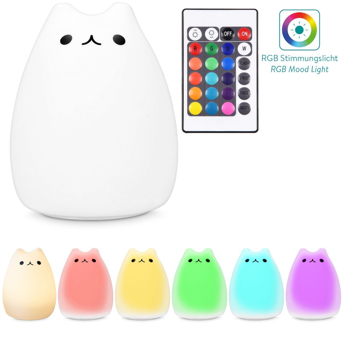 LED Nachtlicht LED Katzen Nachtlicht - Fernbedienung Micro USB Kabel