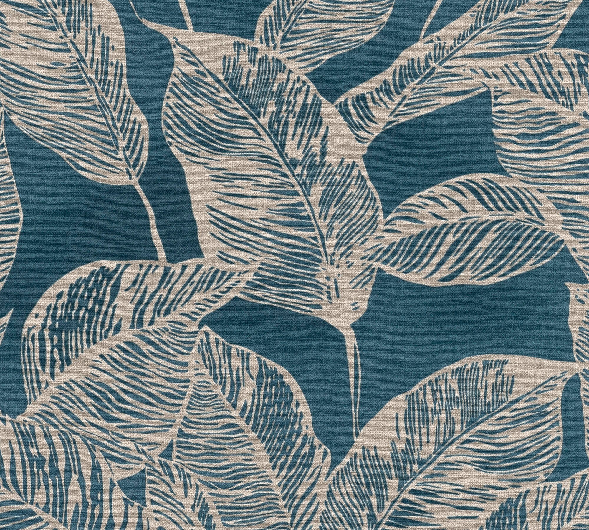 Wand Pflanzen, Création (1 matt, St), Vlies, A.S. Living Tapete Vliestapete strukturiert, Blau,Braun Blätter, leicht Natural Vlies,