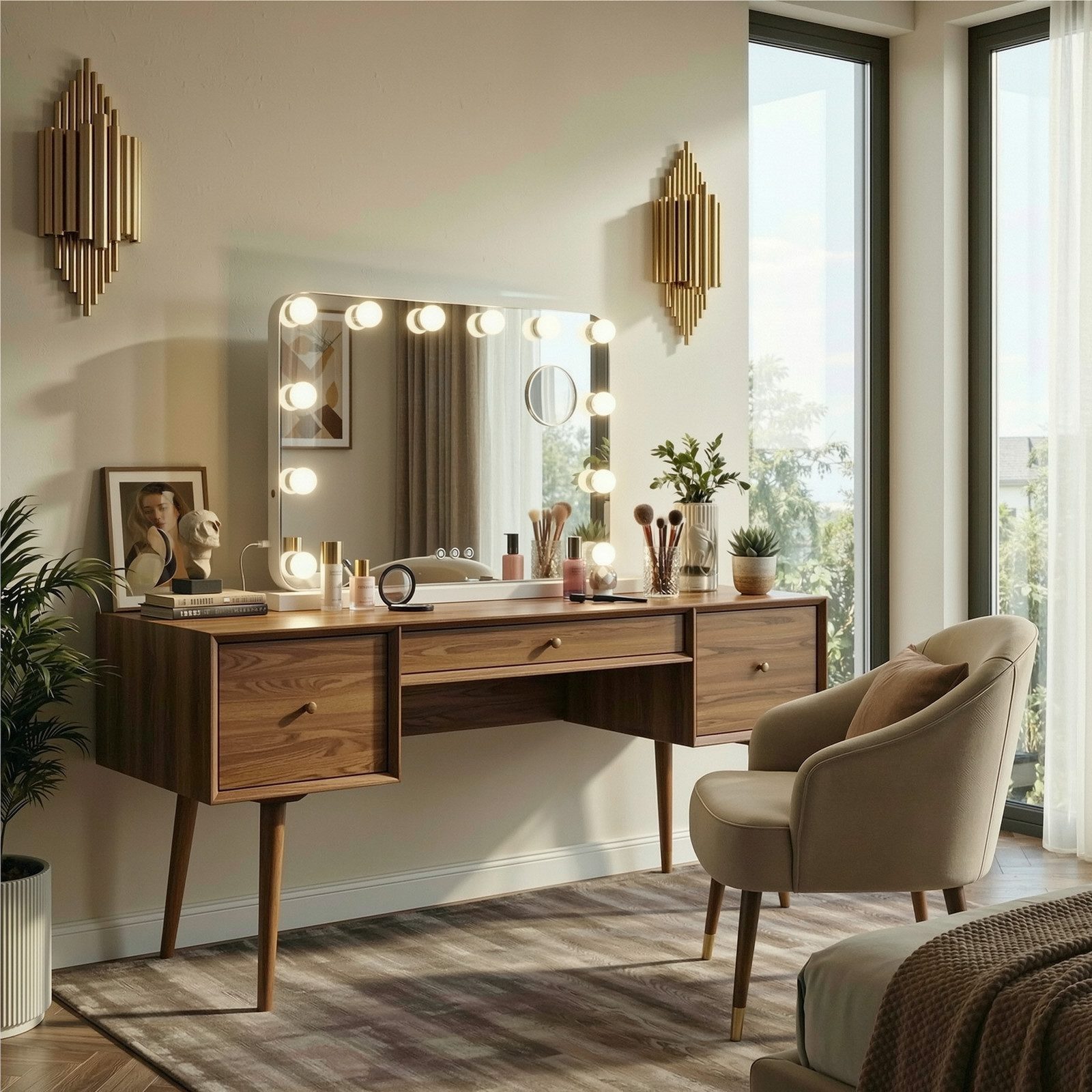 TLGREEN Schminkspiegel mit beleuchtung,50x40/58x46/80x60 Spiegel, (Packung, günstig online kaufen