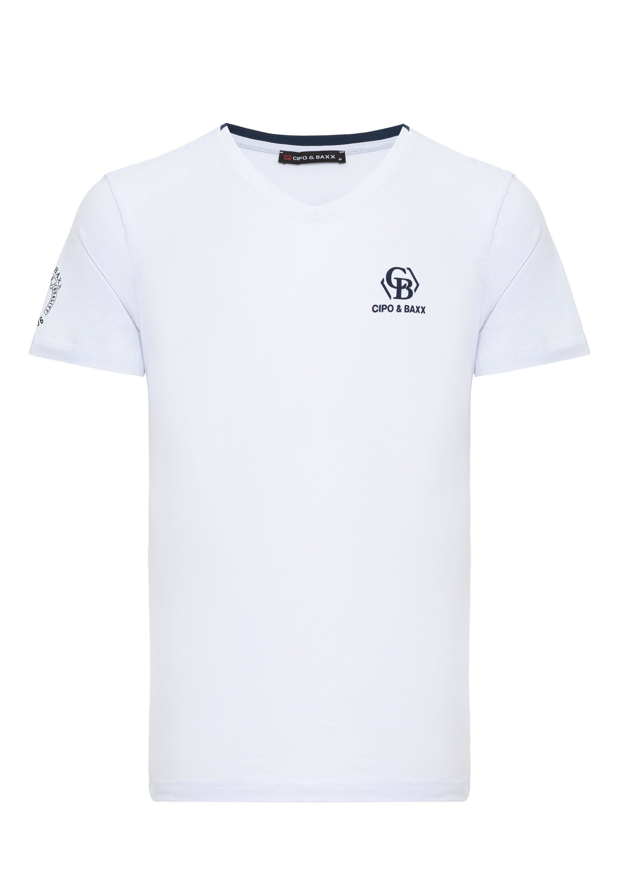 Markenlogos T-Shirt Baxx dezenten mit & Cipo weiß