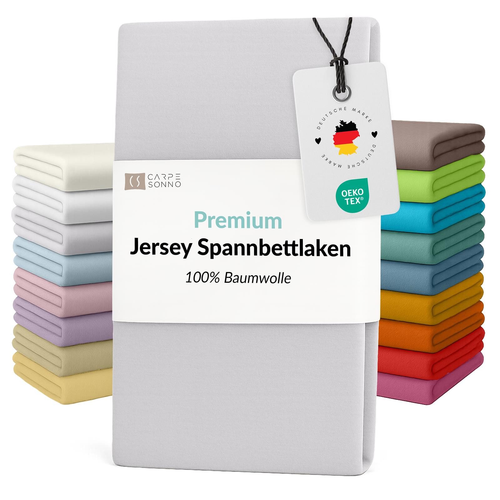 Carpe Sonno Spannbettlaken Jersey Bettlaken 90x200 100x200 140x200 160x200 180x200 200x200 & x220, Jersey, Gummizug: rundum, (1 Stück), Für Matratzen bis 25cm Höhe - 100% Baumwolle - MADE IN EU - OEKO-TEX®