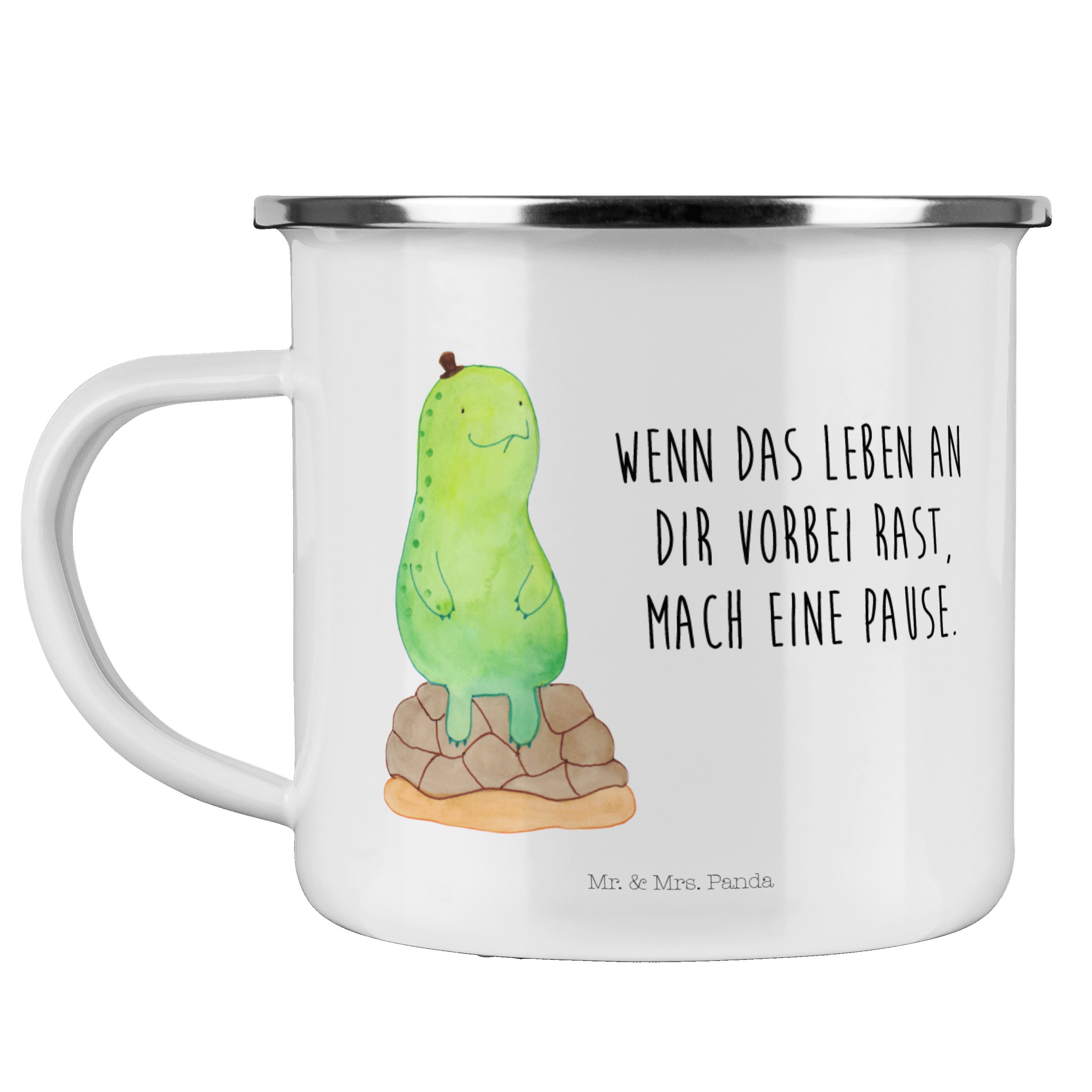 pausiert Weiß Blechtasse - - Emaille Mrs. & Outdoor, achtsam, Mr. Becher Schildkröte Geschenk, Panda