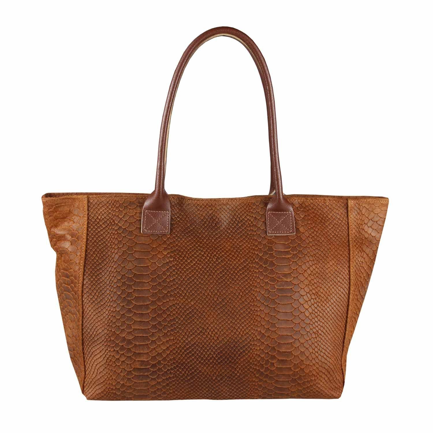 ITALYSHOP24 Shopper Made in Italy Damen Leder Tasche Schlange Prägung Tote Bag Handtasche, Wildleder DIN-A4 Schultertasche Beuteltasche Henkeltasche Ledertasche