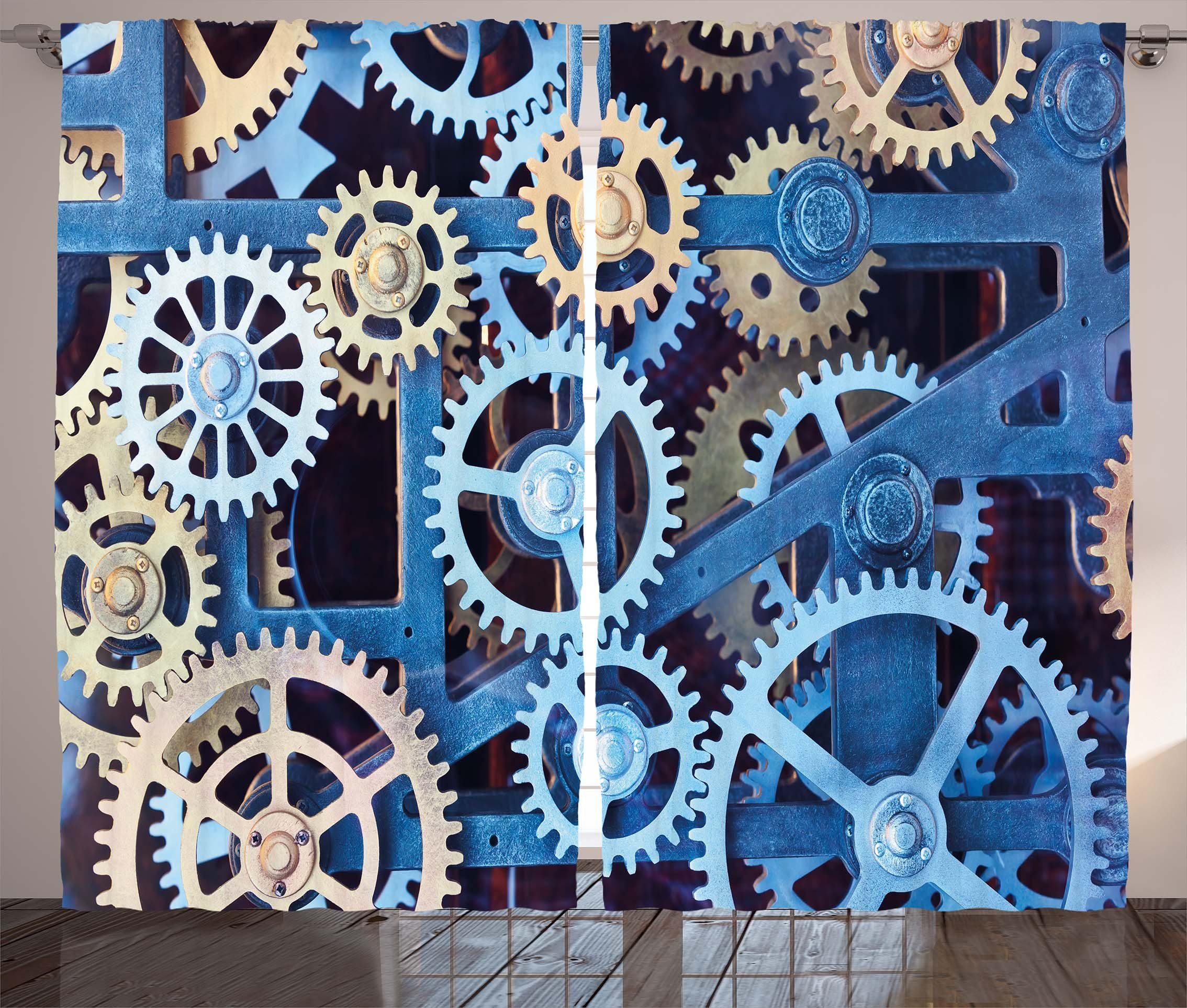 Gardine Schlafzimmer Kräuselband Vorhang mit Schlaufen und Haken, Abakuhaus, mechanisch Clock Gears Entwurf